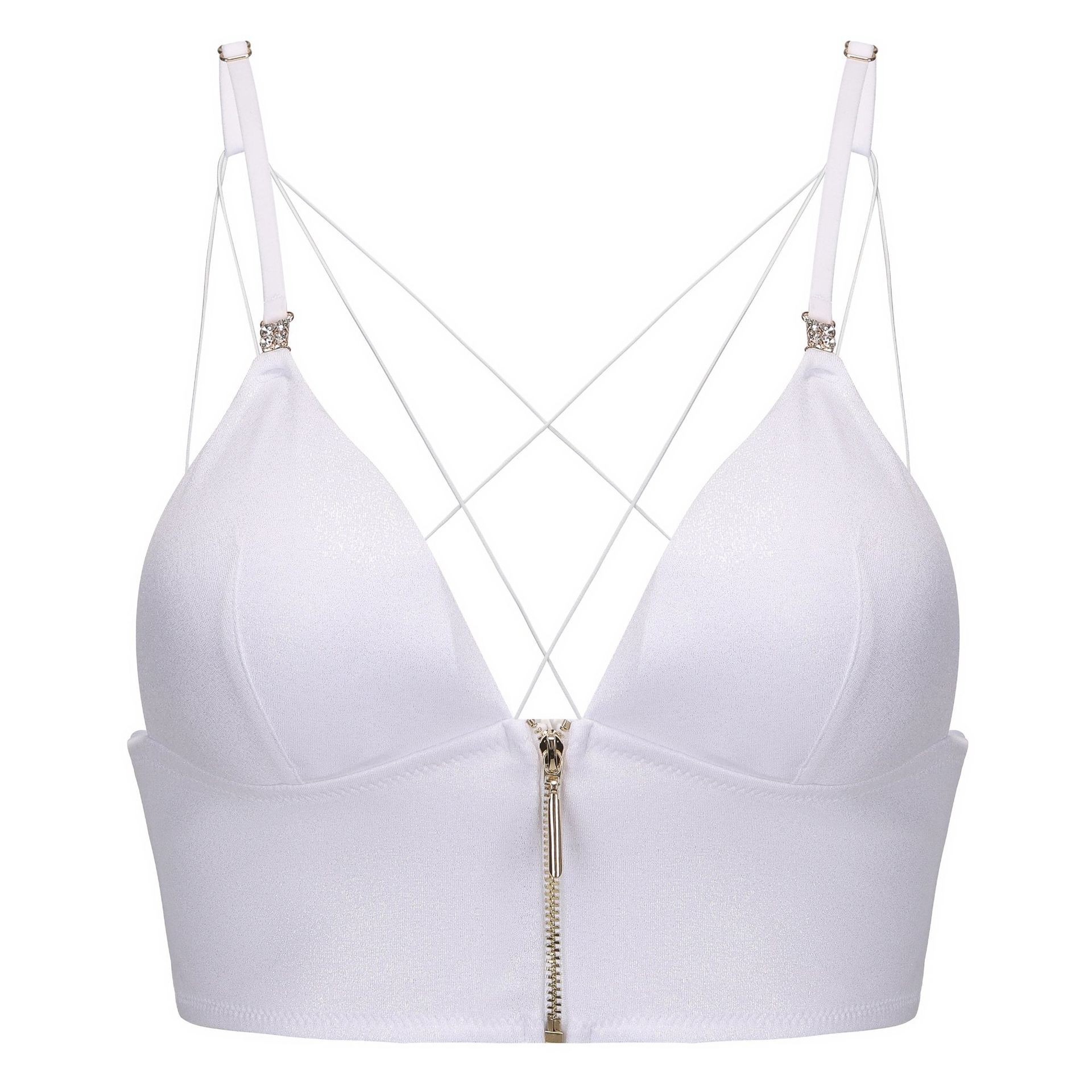 

French underwear sexy thin glossy thin shoulder strap front buckle beautiful back underwear suspender triangle cup no steel ring bra S білий