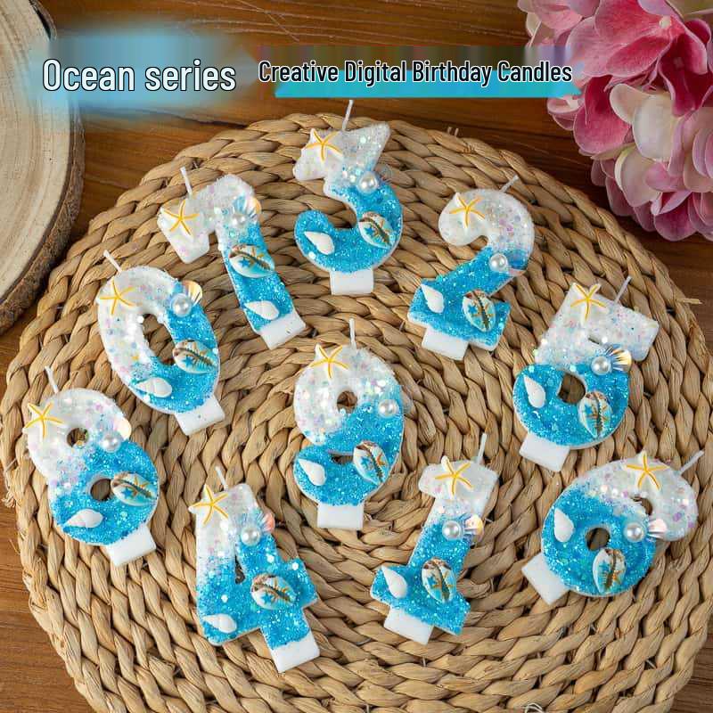 TEMU Xiyin Ocean-Themed Starfish & Conch Birthday Candles (Numbers 0-9) Cake Decorations