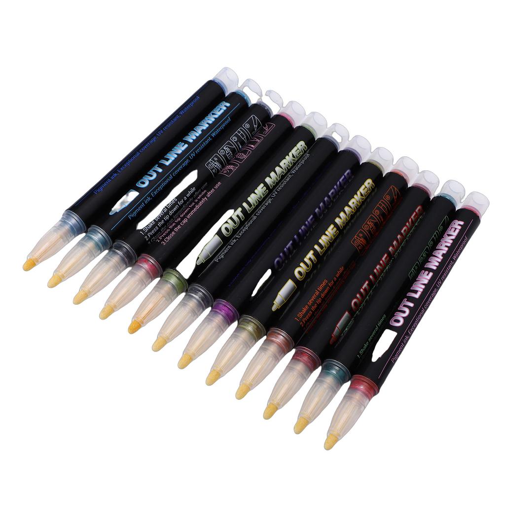 12pcs  ing Dual Line Pens Metallic   Marker Set Self   Pens for Doodle Art