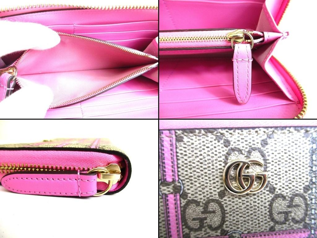 Authentische GUCCI GG-beschichtetes Canvas Rosa Leder Horsebit Rundreißverschluss Geldbörse #b301 Geöffnete Schachtel