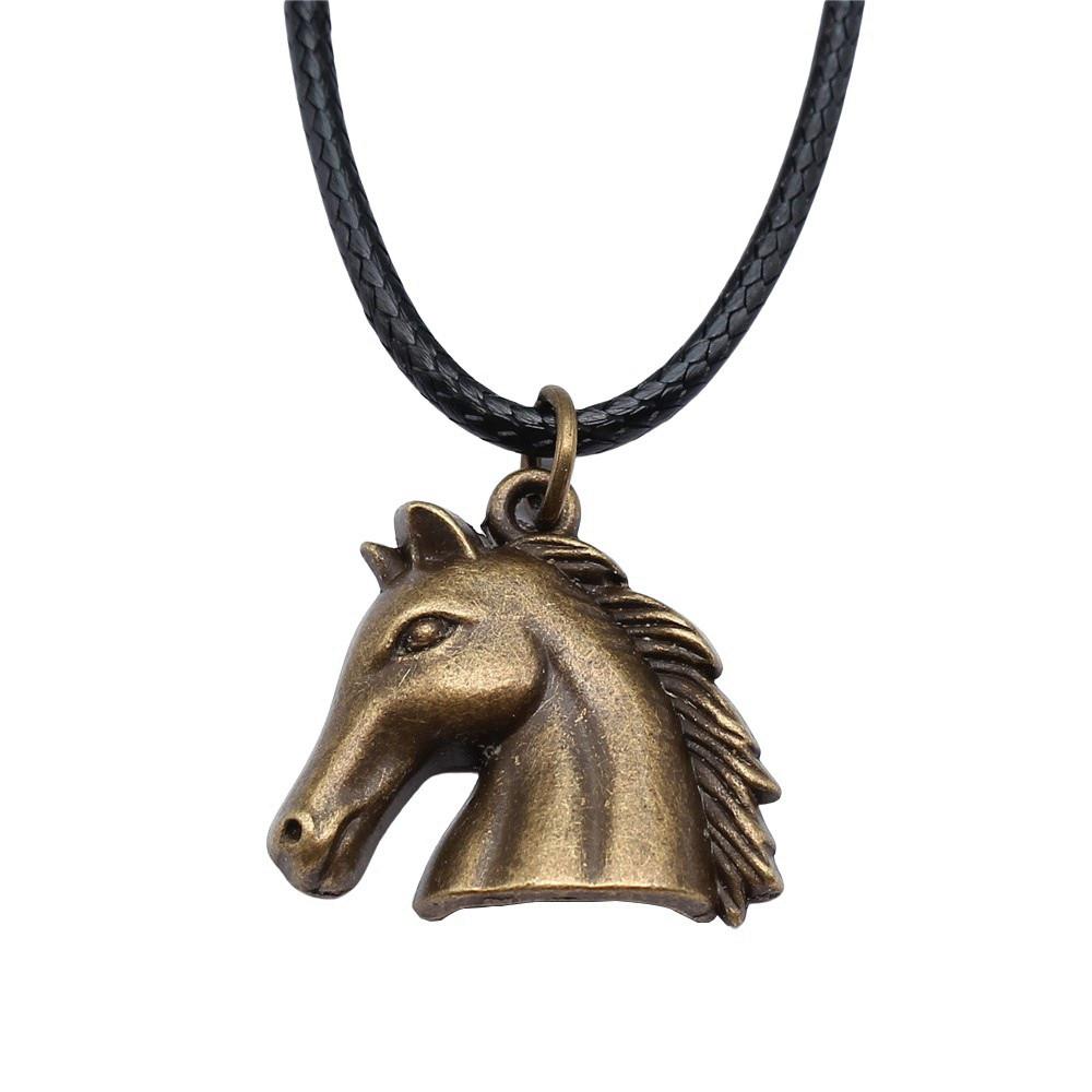 Running Horse Pendant Elephant Necklace Equestrian Western Jewelry With 45cm Leather Chain