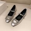 Mary Jane Shoes Women's Spring 2025 New French Rhinestone Square Buckle Fashion Single Shoes Square Head Thick Heel High Heels Women