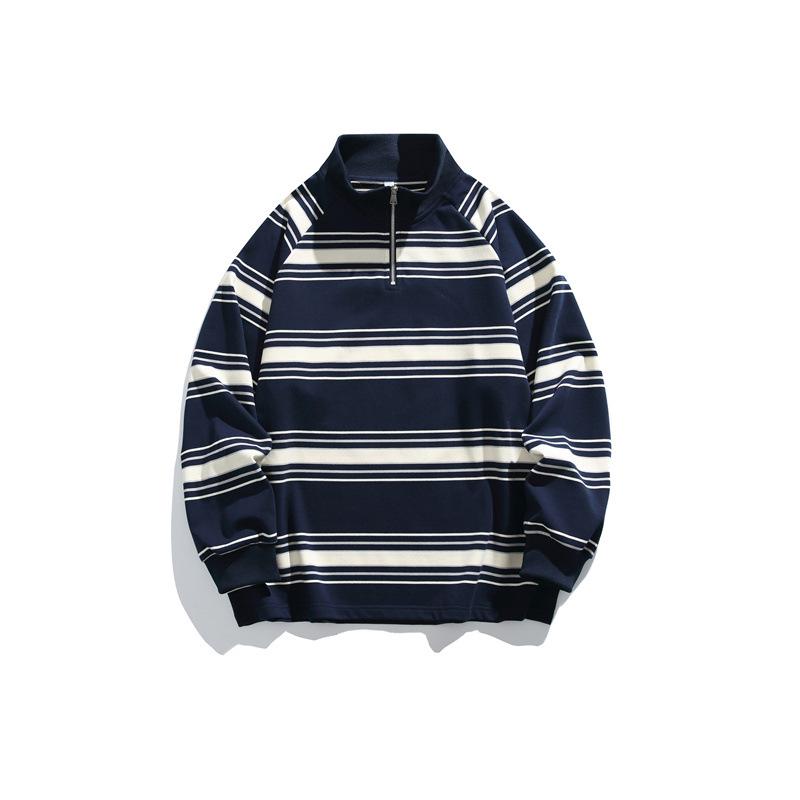 

ACU Unisex Striped Raglan Sleeve Hooded Top | American Half-High Collar Zipper Long Sleeve for Men and Women - Autumn Trendy 5XL синій