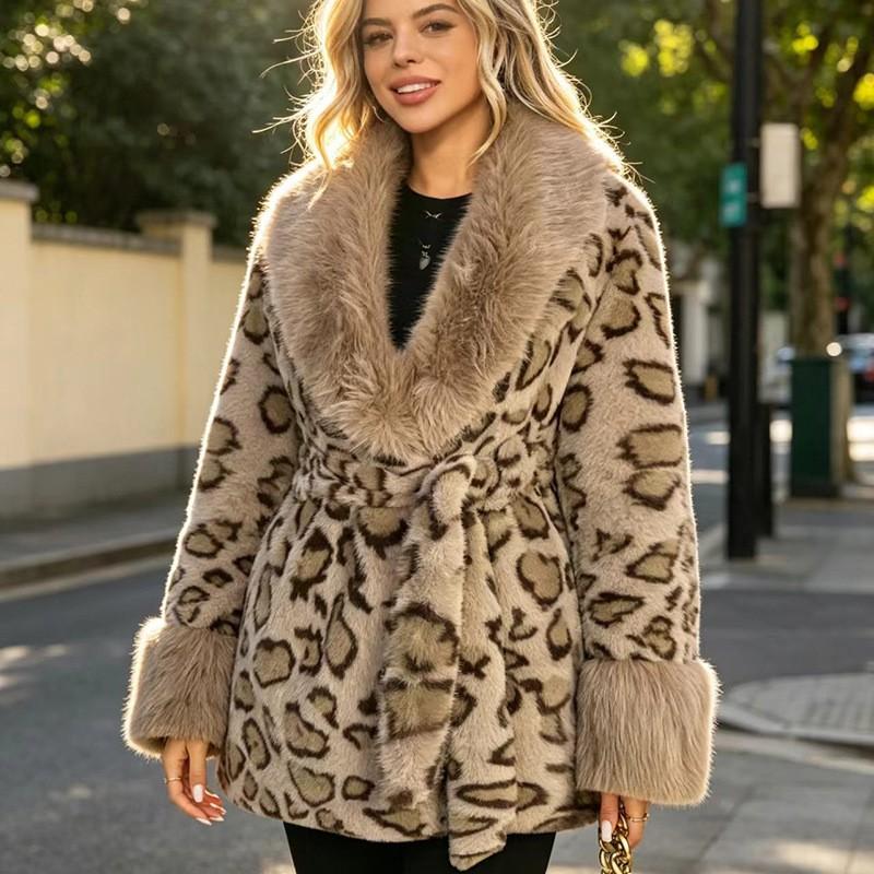 Womens Faux Fur Mink-Style Coat With Detachable Collar Mid-Length Winter Jacket Elegant Office Wear