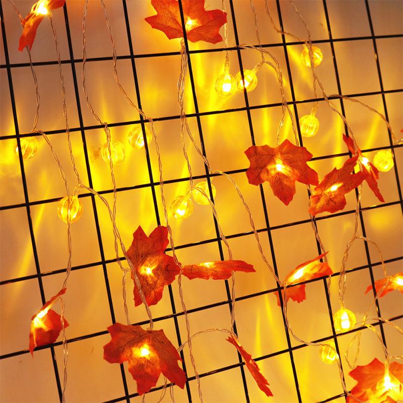 Led Solar String Lights Thanksgiving Halloween Maple Leaves Pumpkin Decorative Garland Lights For