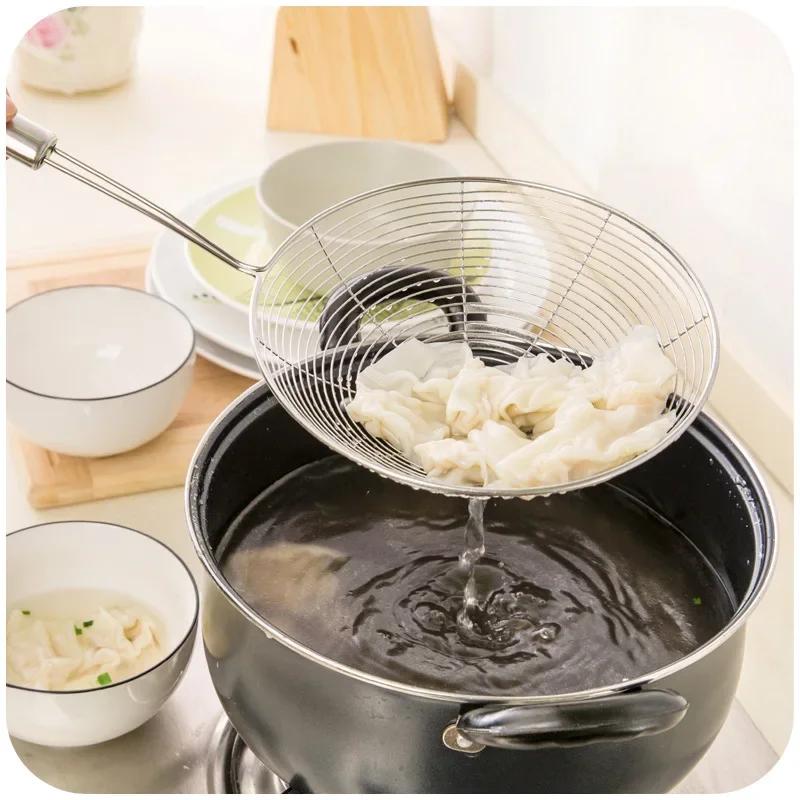 Oval Skimmer Stainless Steel Colander Household Noodle Dumpling Hot Pot Filter Screen Pearl Line Drain Large Fried Strainer