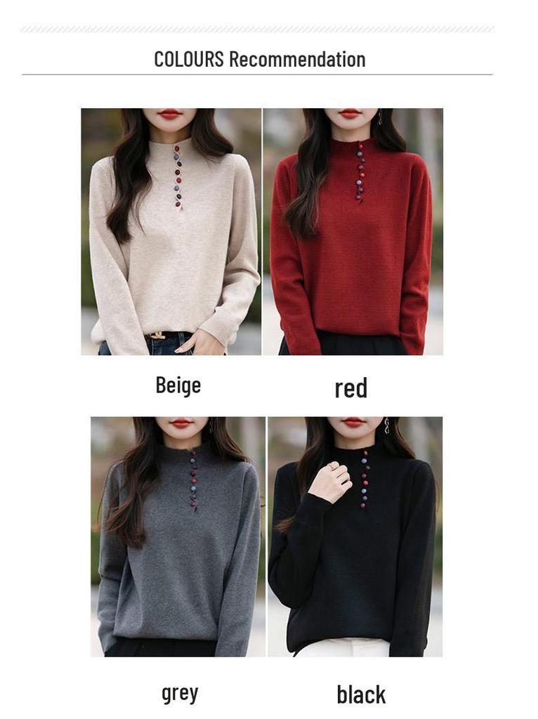 Women's Plus Size Loose Knit Half-High Collar Sweater - Autumn/Winter 2024 Collection