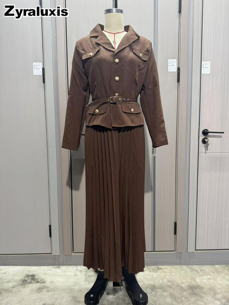 New Arrivals Women's Autumn Fashion Button Blazer & Pleated Skirt Set