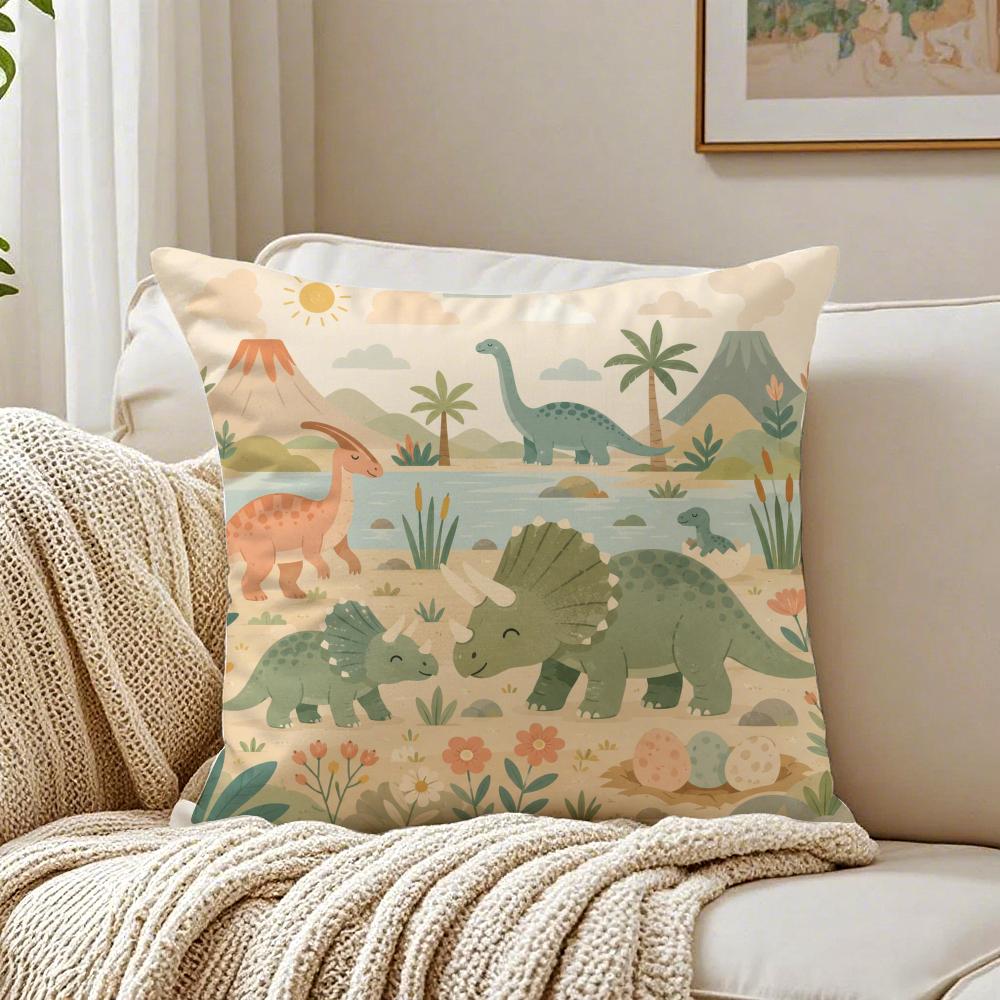 Dinosaur Retro Dino Cushion Cover Breathable Organic Short Plush Cushion Covers Machine Washable WrinkleResistant Soft Durable