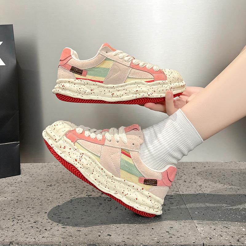Thick-soled ugly cute board shoes spring new leather shell head soluble breathable sports and leisure shoes