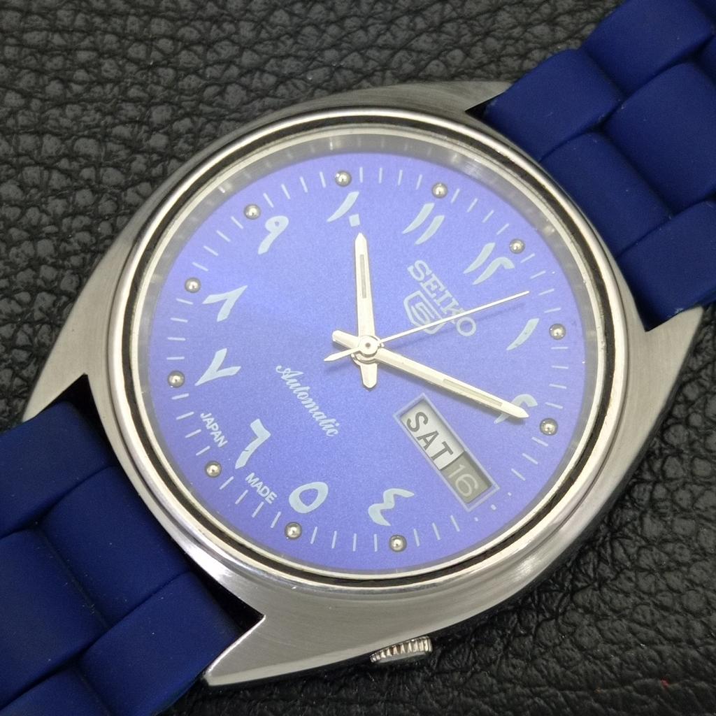 VINTAGE SEIKO 5 AUTOMATIC 6119C JAPAN MENS ARABIC BLUE DIAL WATCH A702527-1 R126-a702527