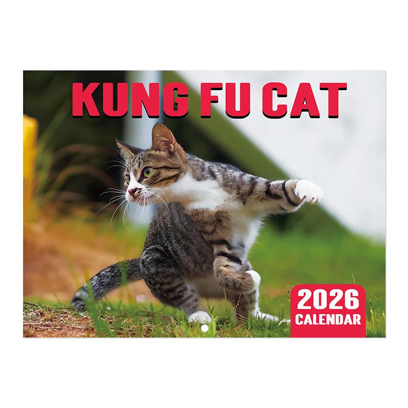2026 Kung Fu Katze Kalender Neujahr Wandkalender Lustige Geschenke mit Katzenmotiv für Katzenliebhaber Neujahr Weihnachtsgeschenke
