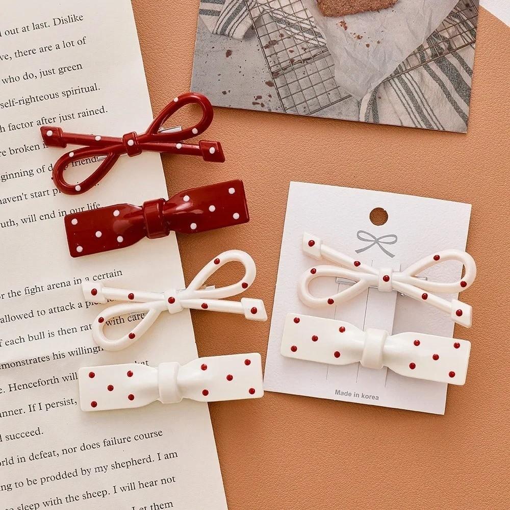 Fashion Red Retro Hair Clip Seamless Headdress Hair Barrettes Polka Dot Bowknot Hairpin for Women Girls