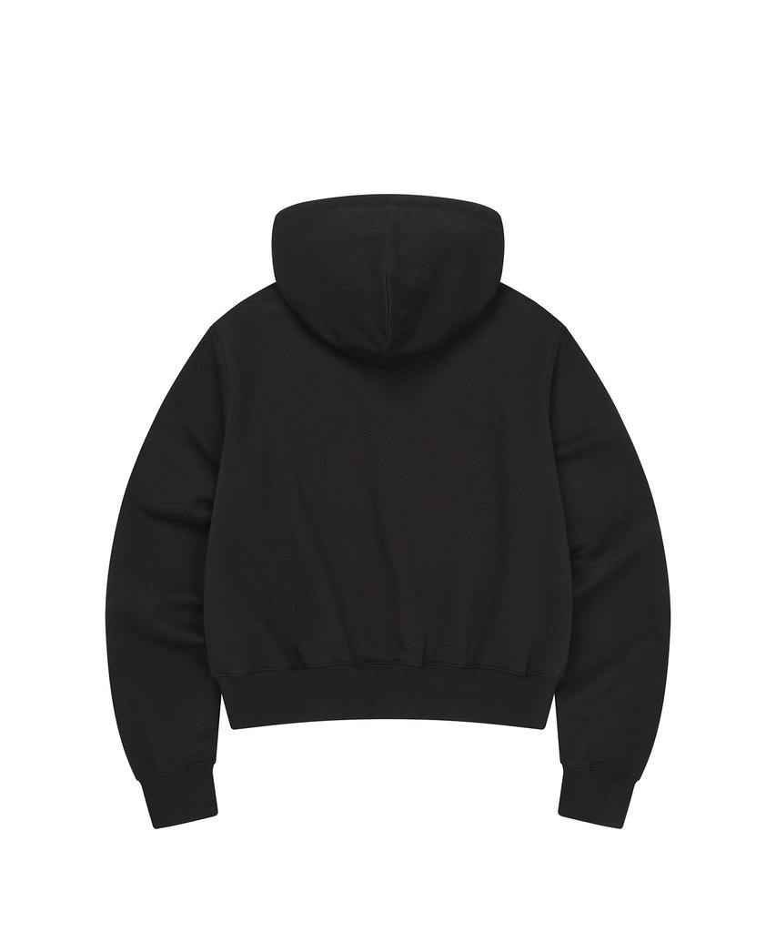 Lmr Cat Symbol Patchwork Crop Zip-Up Hoodie Black