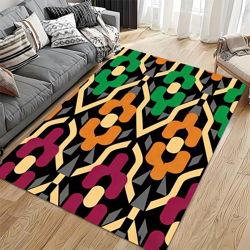 Geometric Floral Black Carpet suitable as a non-slip mat for the living room or bedroom sofa