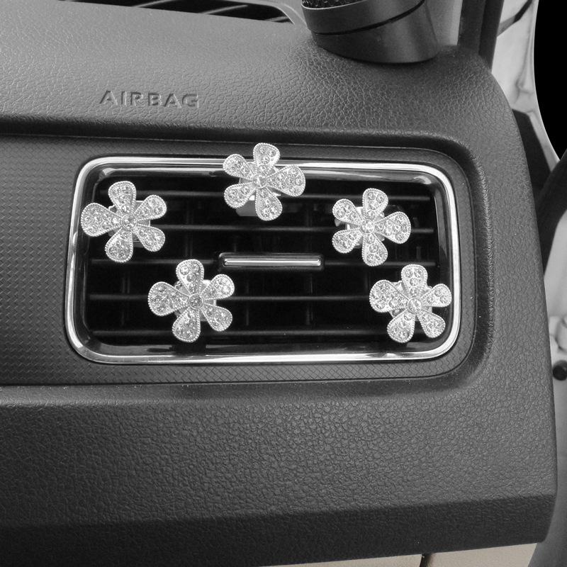 5pcs New Water Diamond Five Petal Flower Diamond Flower Car Air Outlet Decoration Clip Car Interior Decoration