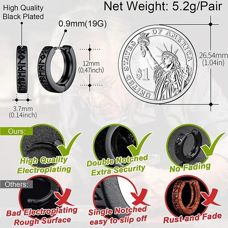 Pendientes de Aro Vikingos Noruegos de Acero Inoxidable Para Hombre Mujer Unisex 12 Mm Huggie Aro Pendiente Religioso Joyería