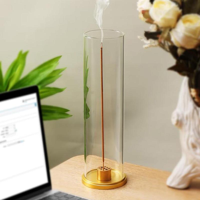 Modern Brass Incense Holder Anti-Ash Flying Incense Holder with Removable Acrylic Ash Catcher for Home Decor Yoga Meditation 7
