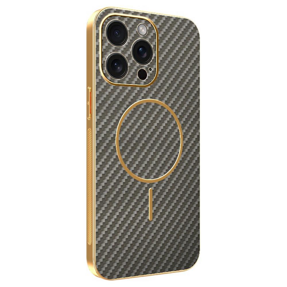 For iPhone 15 Pro Max Phone Case Carbon Fiber Textured Electroplated TPU Back Cover