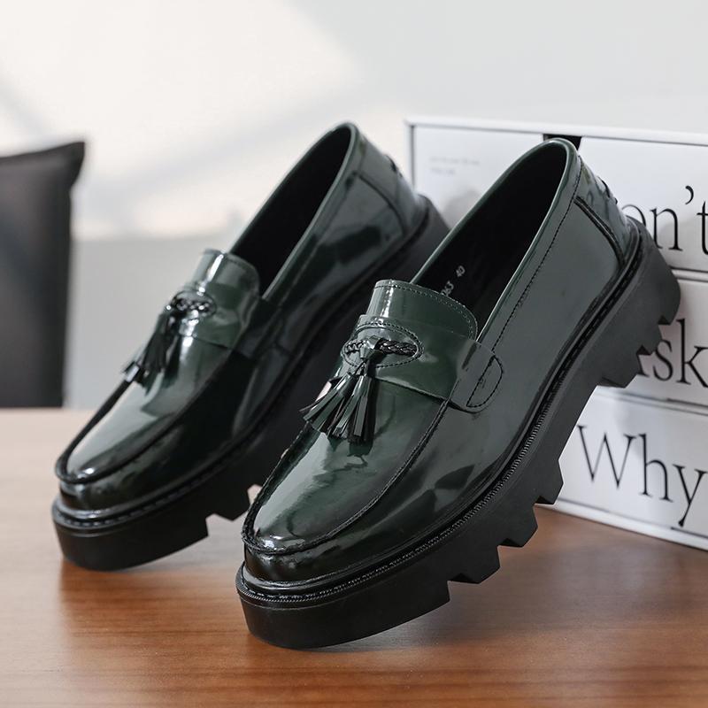Men's Loafers New British Style Business Dress Glossy One-pedal Big Head Shoes Thick Sole Heightening Casual Leather Shoes