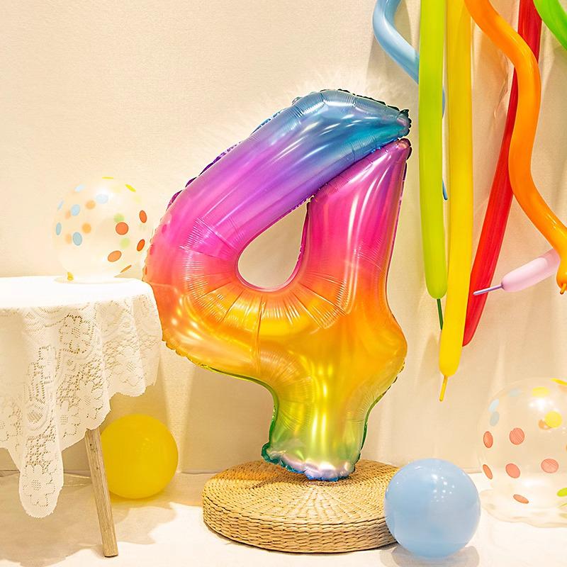 40" Rainbow Gradient Number Balloons for Kids' Birthday Party Photo Props