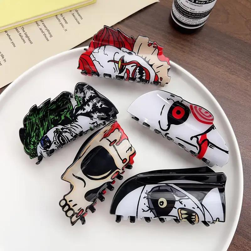 5Pcs Halloween Hair Clips for Women Funny Grimace Skull Themed Hairpins Headwear Large Hair Claw Clip Acrylic Hair Accessories