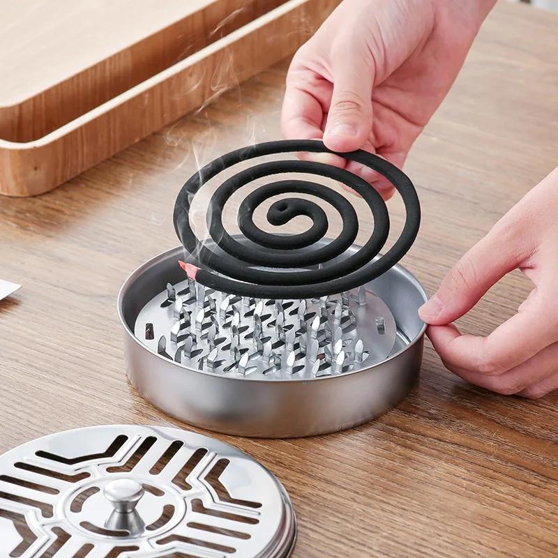 Stainless Steel Mosquito Incense Box with Lid Hollow Design Mosquito Coil Holder Indoor Outdoor Fireproof Mosquito Incense Tray