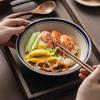 Retro Cream Style Ceramic Noodle Bowl with Double Blue Rim