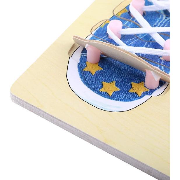 SUNGOOYUE Kid Shoes Training Toy, Wooden Learn to Tie Shoes Practice Board for Kids Preschool, Ages 3-7