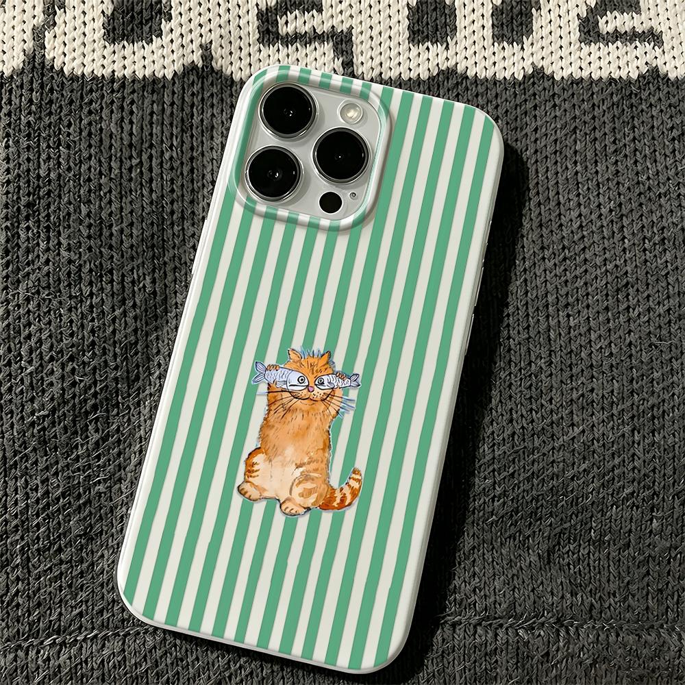 Striped Orange Cat Soft Phone Case For Iphone 17 15 16 14 Plus 13 Pro Max 12 11 17Air Funda Coque Anti-Slip Phone Cover