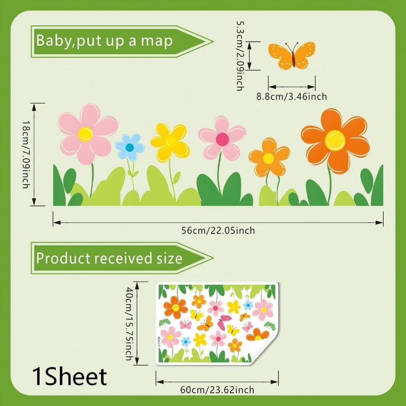 Colorful Flowers Butterflies Window Stickers Static Cling PVC Waterproof Floral Decal For Home Bedroom Bathroom Glass Decoration