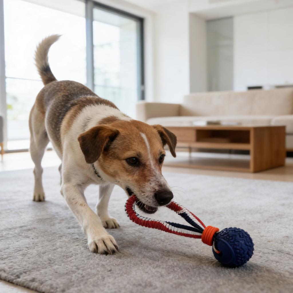 Interaktives Hundespielzeug – Rollender Ball mit Seil, Bewegungsaktiviertes Spiel, Wiederaufladbar, Ideal zur Langeweilebekämpfung für alle Hundegrößen