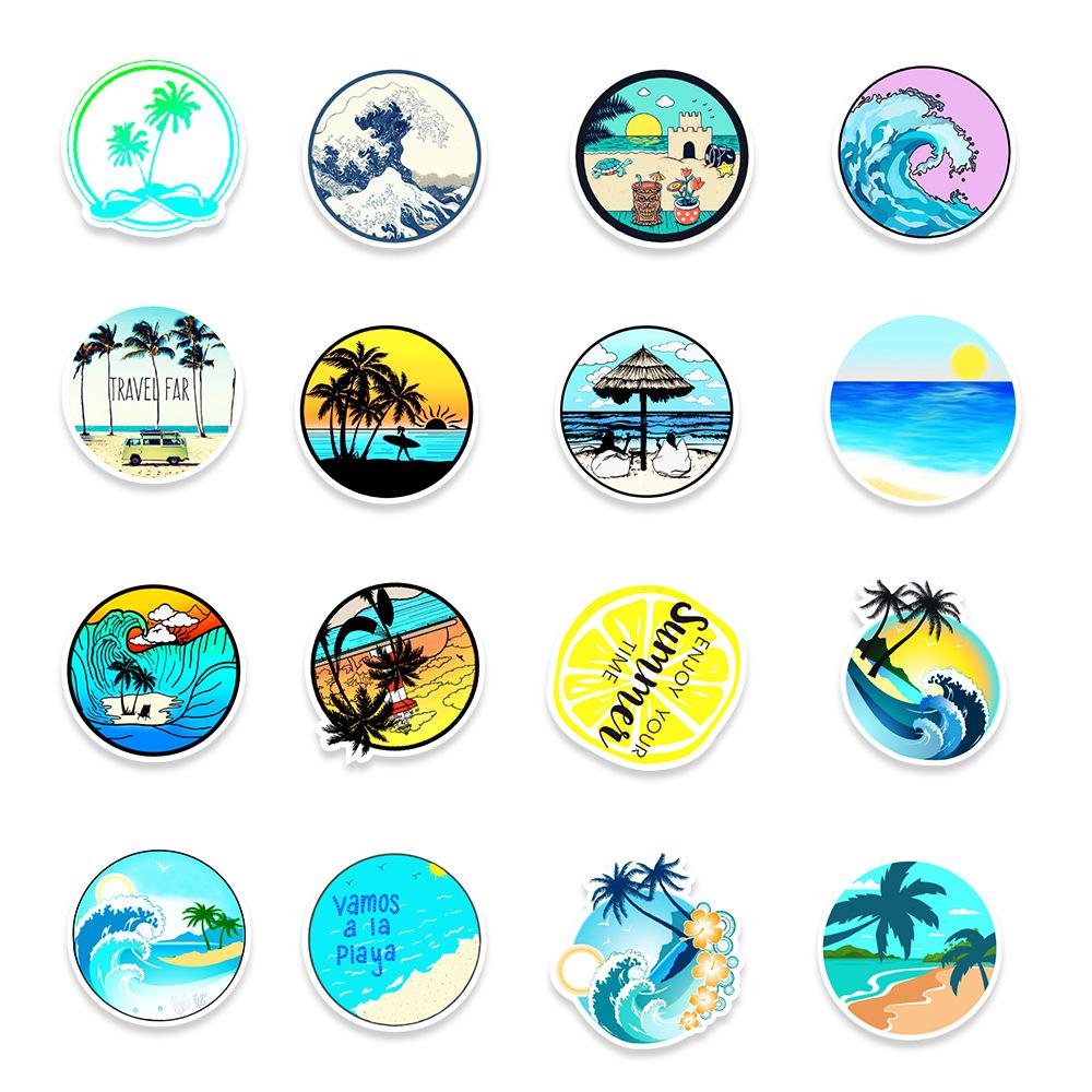 50 Pictures of Enjoying Summer Coconut Trees Beach Graffiti Stickers Skateboard Mobile Phone Kettle Decoration Stickers