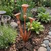 Weatherproof Metal Floral Garden Stake Handcrafted Retro Three Calla Lilies Sculpture with Bells Garden Sculpture Patio
