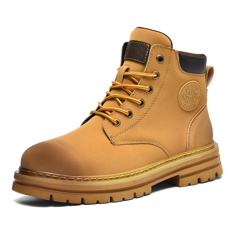 European Station Exit Men's Martin Boots 6 Hole Yellow Boots British Tooling Shoes Autumn and Winter High Top Desert Men's Boots