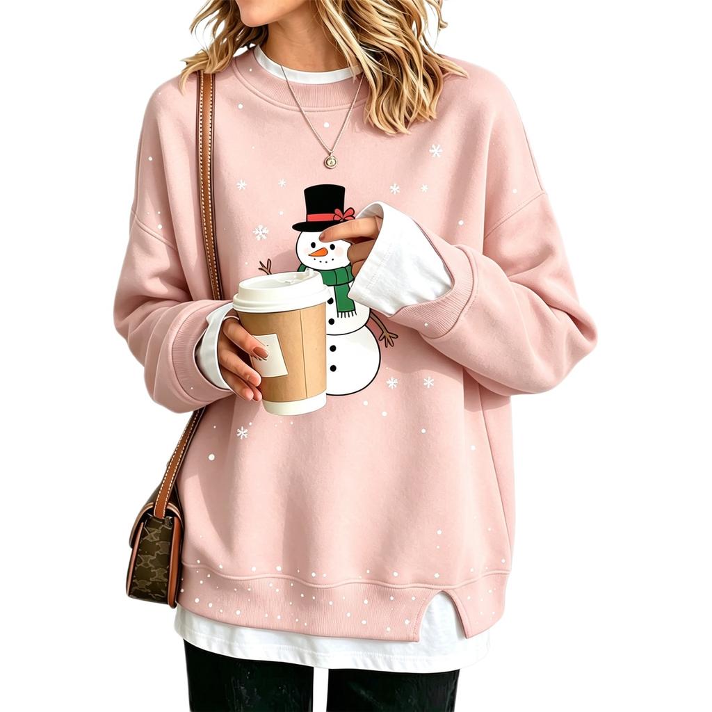 Women's Casual Christmas Print Loose Fit Long Sleeve Layering Sweatshirt