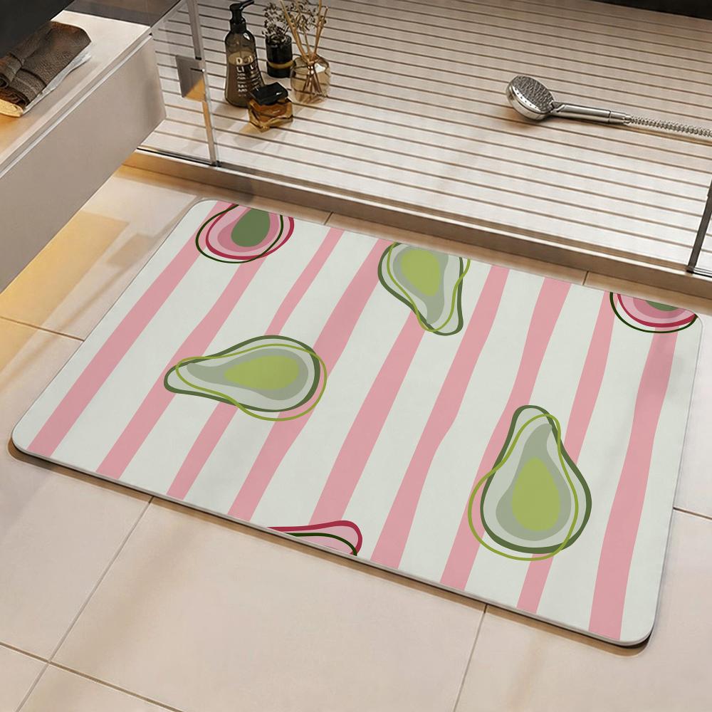 Pattern A-Avocado Pattern Floor Mat Eco Diatomite Antibacterial Odor-Resistant Floor Mat & Drain Pad for Kitchen & Bathroom 40cm x 60cm