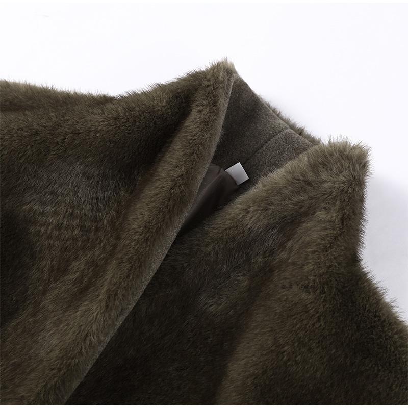 Vintage Faux Fur Patchwork Loose Coats Women V-Neck Lace Up Short Jacket  Autumn Winter Female Casual Oversized Street Outerwear