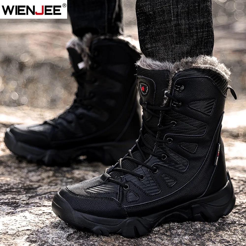 Men Winter Snow Boots High Top Waterproof Warm Fleece Lined Tactical Boots Non Slip Outdoor Hiking Boots Size 39-46