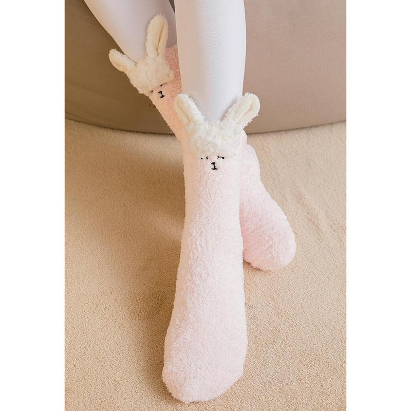 Fuzzy Socks for Women Girls Winter Warm Coral Fleece Floor Socks Cute Cartoon Animal Furry Bed Socks for Home Sleeping