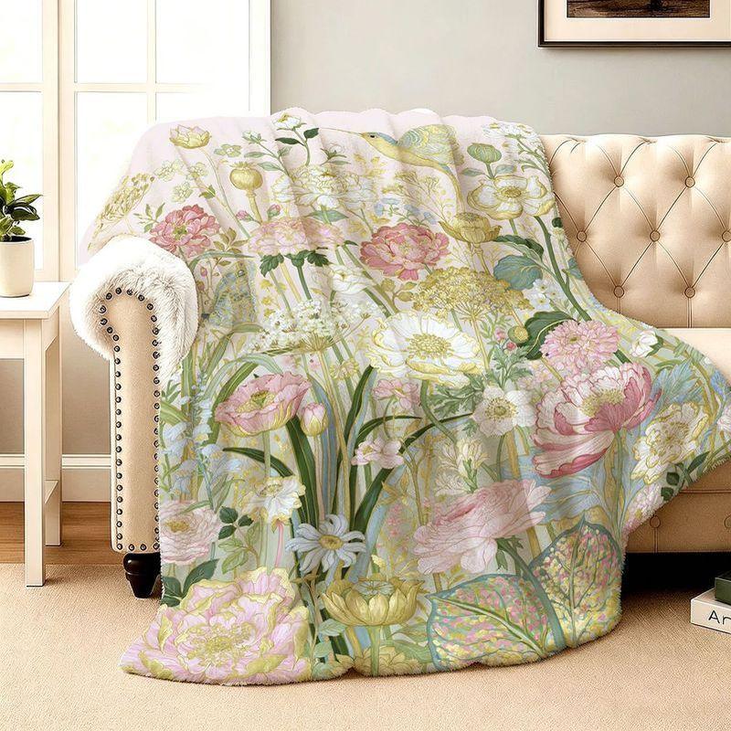 VIKAMA Floral Flannel Blanket for Bedroom Dormitory Nap Sofa Throw Blanket Air Conditioner Camping Travel Blanket Home Decor