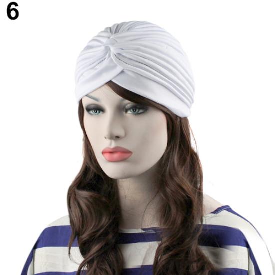 Modische Damen Indischer Stil Dehnbar Plissiert Turban Hut Kappe Kopfwickel Bandana