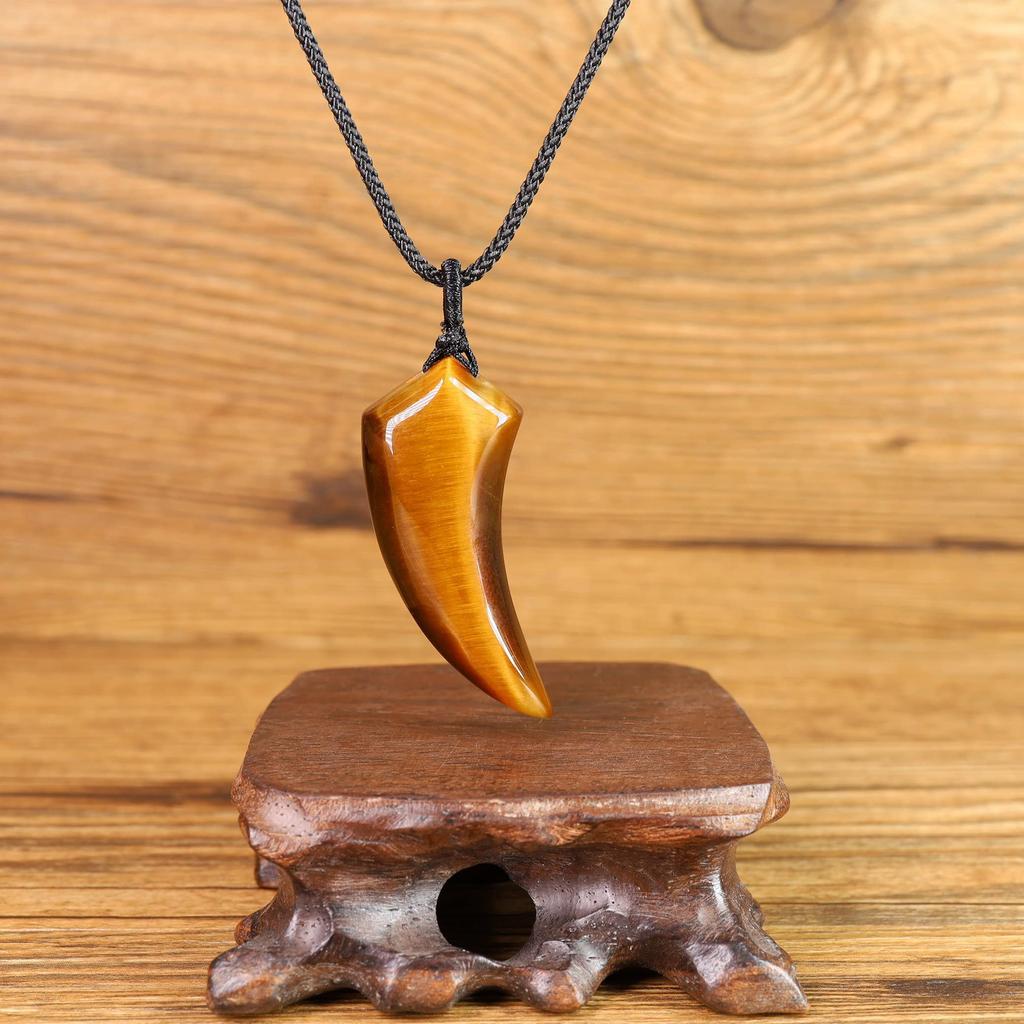 COAI Tiger Eye Wolf Fang Money Luck Business Luck Amulet Power Stone Pendant Necklace Adjustable Length (Coai) Men's