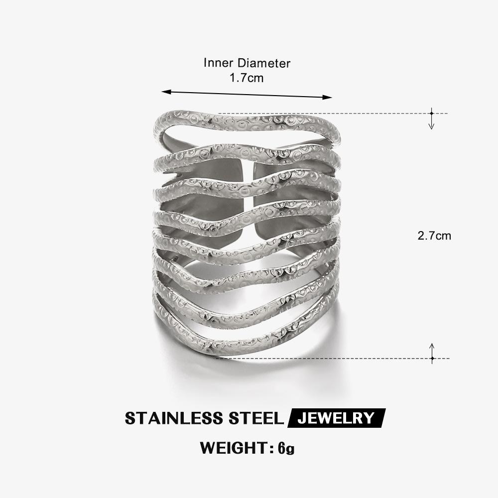 New Trendy Stainless Steel Multilayer Lines Open Rings for Women Gold Color Geometric Punk Adjustable Finger Rings Jewelry Gifts
