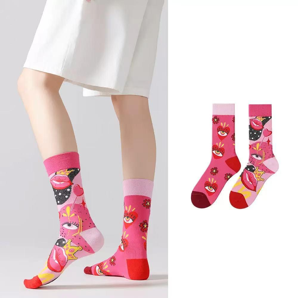 Original Asymmetrische Cartoon Hip Hop Baumwollsocken für Paare - Wadenhoch Mandarinenente Stil für Damen und Herren