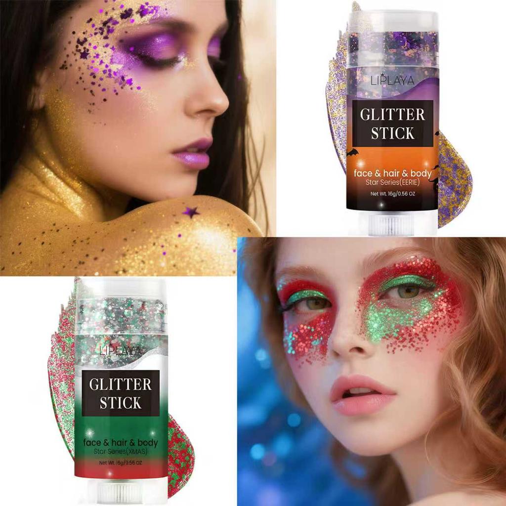 2 Colors Glitter Sticks For Face& Hair& Body, Festival& Rave& Party Makeup, Stocking Stuffers, Pumpkin Decor, Easy to Apply & Remove-16g
