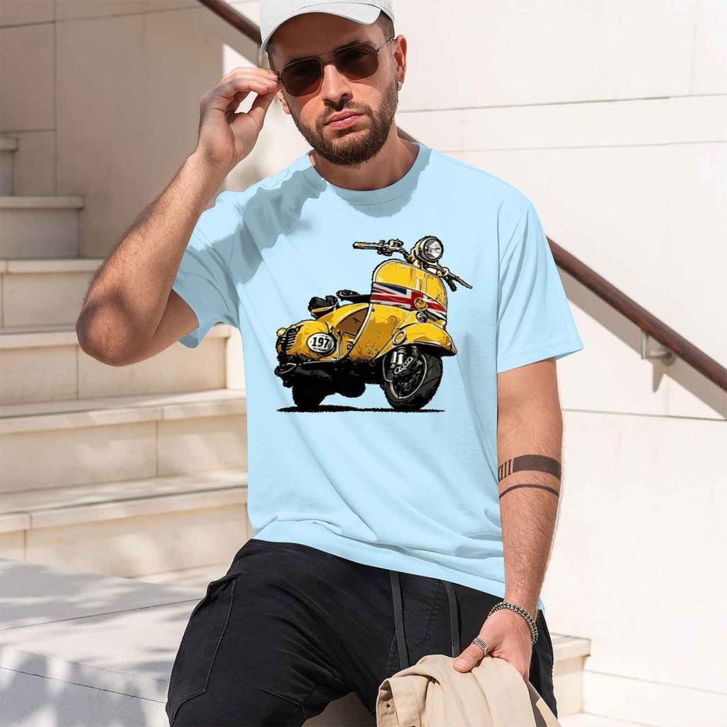 Unisexs Classic British Scooter Graphic Tshirt Yellow Casual Summer Tee With Vintage Motorcycle Crew Neck Short Sleeve Casual 202