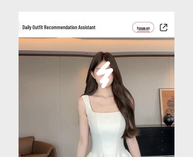 Elegant Women's Spaghetti Strap Waist-Cinched White Long Dress - Early Spring 2026 Collection, Romantic & Formal Design