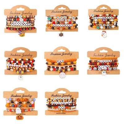 Elastic Stackable Bat Ghosty Charm Bracelets Halloween Jewelry Wrist Band Set For Kids Adults Safe Smooth Wear