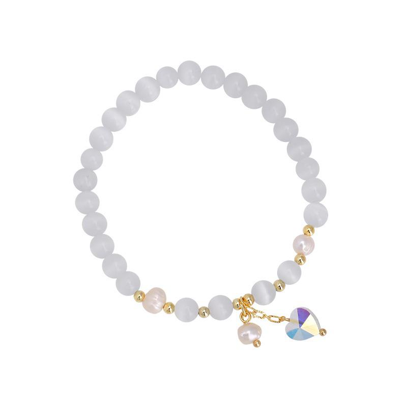Cat's Eye Pearl Heart Crystal Bracelet: Light Luxury Beaded Jewelry for Women, Spring/Summer Design